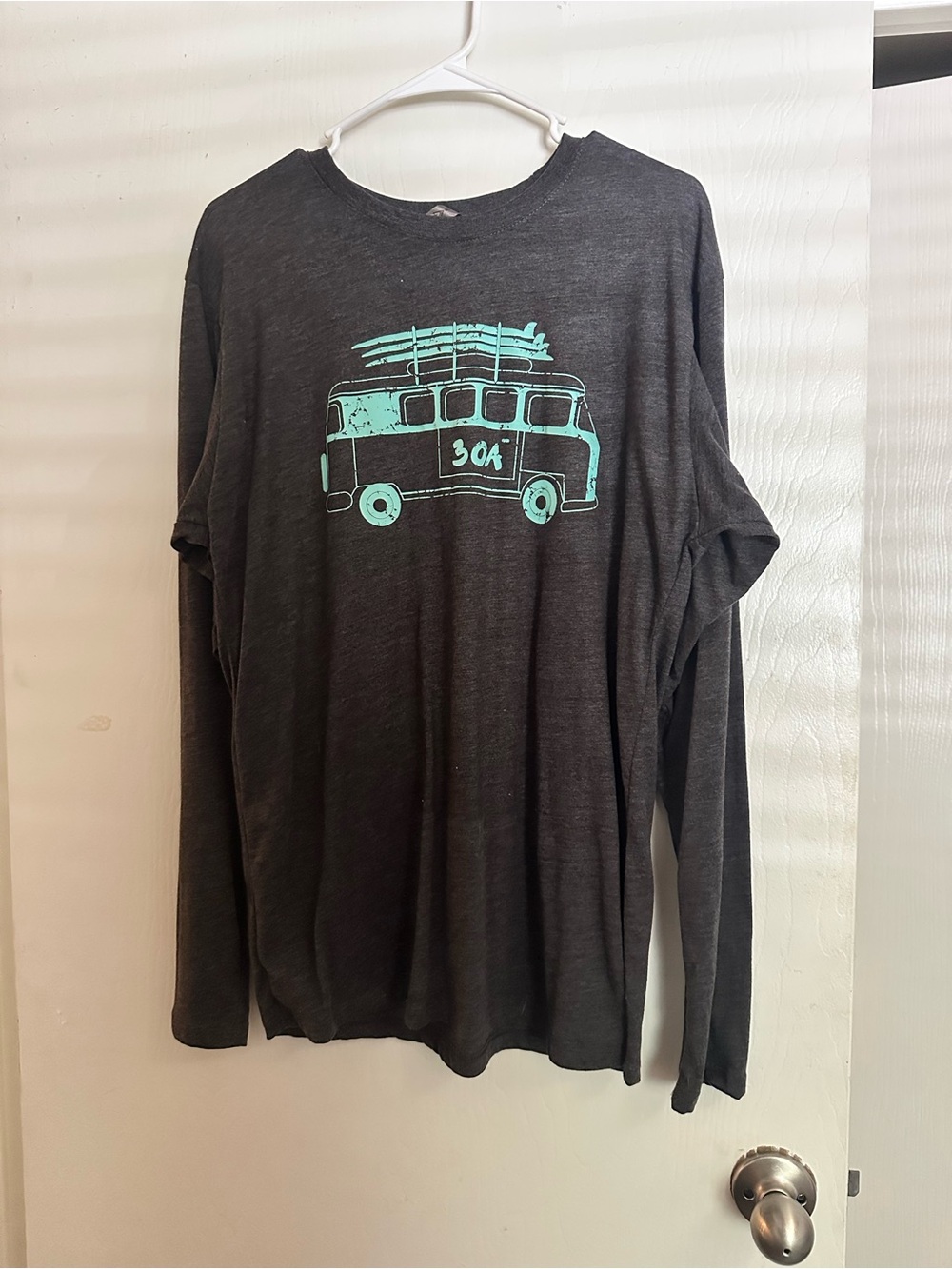 Delta Kids Long Sleeve Tee in Charcoal with Teal Van Graphic